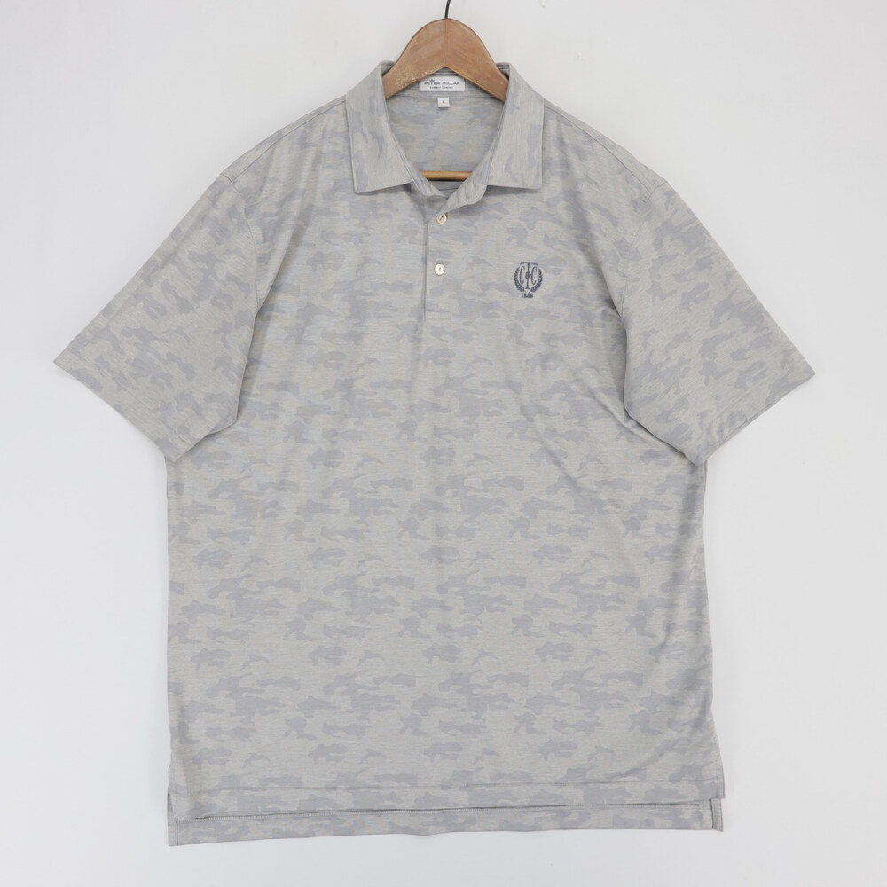 Peter Millar Carter Polo Mens L Gray Camo Summer Comfort Performance Golf Logo